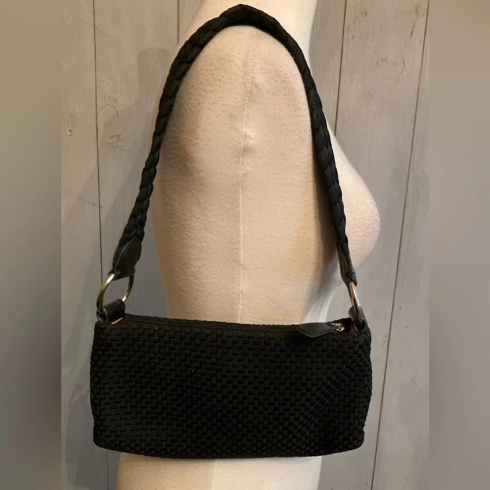 Womens The Sak Black Woven Dinner Braided Shoulder‎ Strap Handbag. Classic